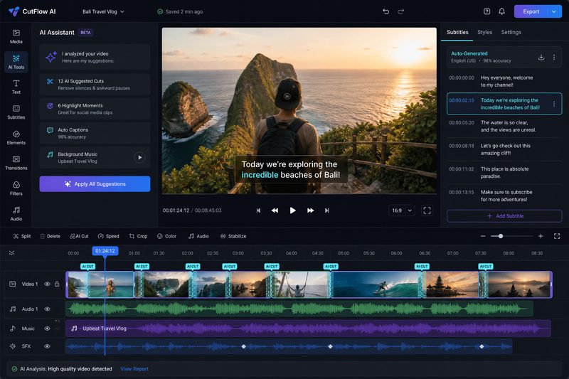 毒蛇电影 AI智能剪辑工具界面,一键自动生成精彩短视频
